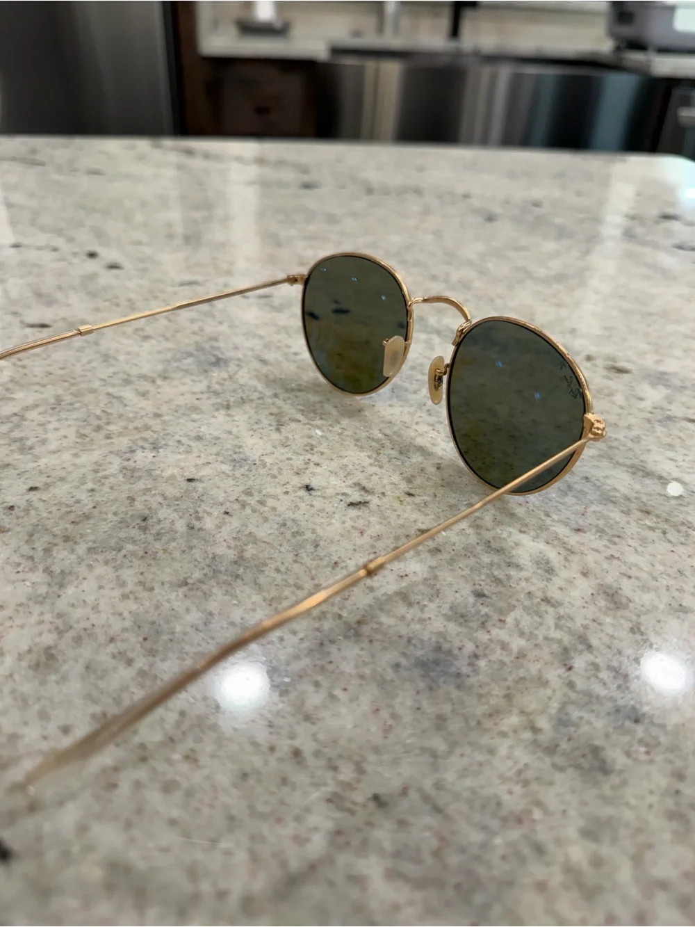 Polarized Ray-Ban Gold Frame Sunglasses with Blue Lenses